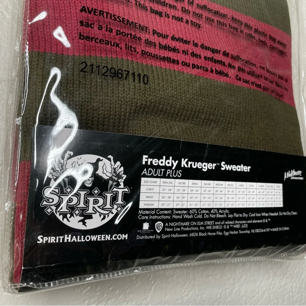 Spirit Halloween A Nightmare on Elm Street Adult Freddy Krueger Sweater Costume